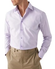 285 NEW ETON Mens 37 14.5 Purple/White Check Slim Fit Formal Dress Shirt