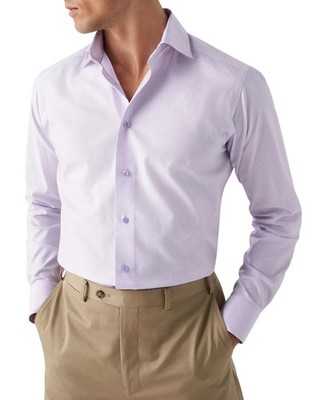 $285 NEW ETON Mens 37 14.5 Purple/White Check Slim Fit Formal Dress Shirt
