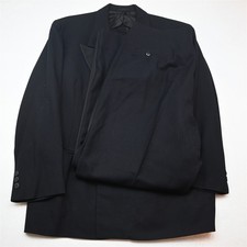 Vtg WWII 1940s Double Breasted 42S 30x32 Black Wool Grossgrain Flannel Tuxedo