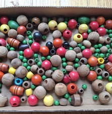Vtg. Wood Macrame/Craft Painted Beads Various Shapes And Sizes