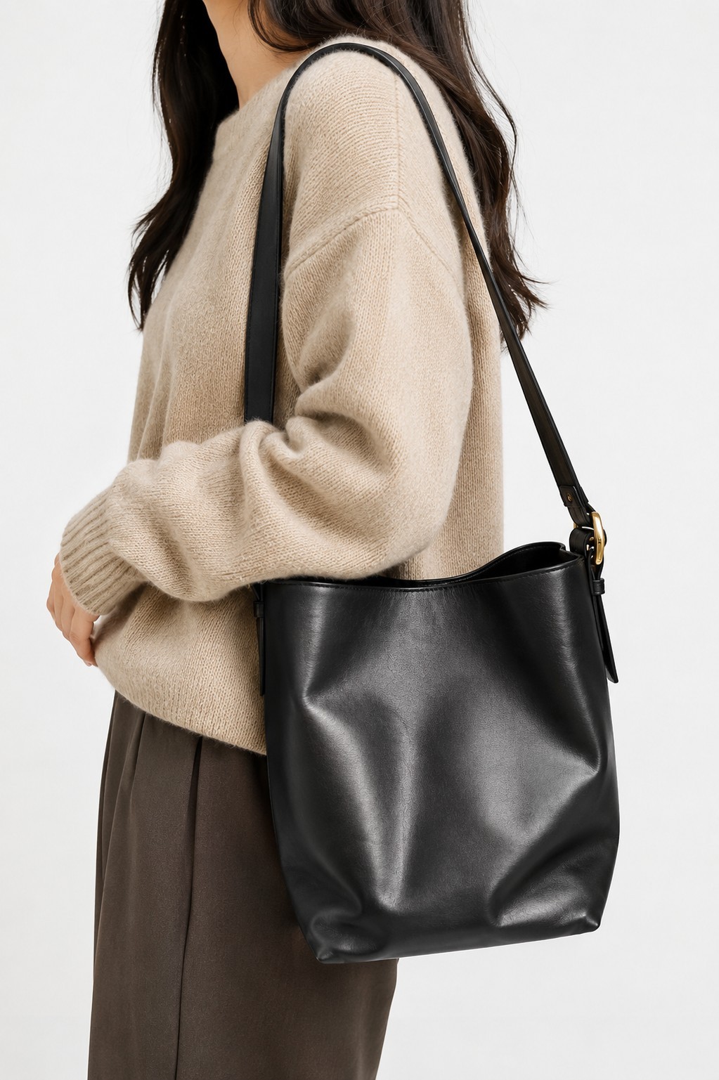 Madewell The Essential Bucket Tote Black Leather Shoulder Bag NWT $178 Retail