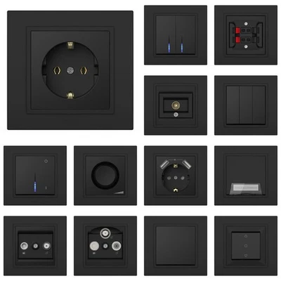 EL-BI Schalter Steckdosen Schuko Steckdose Ein und Ausschalter LED Dimmer ZENA SCHWARZ