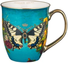 Christian Art Gifts Teal Butterfly Ceramic Coffee Mug with Gold Accents – 14 o