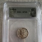 ICG VF25 1943-D Mercury Dime 10C Denver 0.9 Silver Business Strike — photo 2