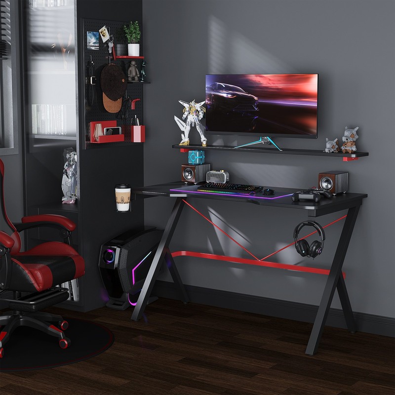 Carbon Fiber Top Video Game Workstation with Headphone Hook and Cable Management