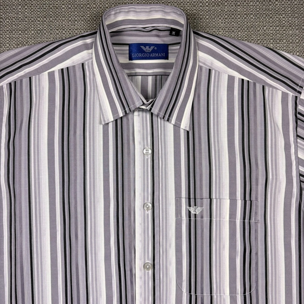 Giorgio Armani Short Sleeve Striped Casual Button-Down Shirts for