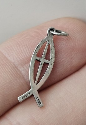 Retired James Avery 1'' Ichthus Cross Fish Charm Pendant 925 Sterling Silver Vtg