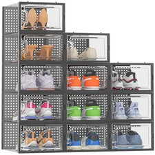 Shoe Storage, 12 Pack Shoe Organizer for Closet, Shoe Boxes Clear Plastic Sta...
