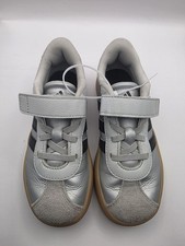 adidas VL Court 3.0 Kids Silver Black Sneakers Hook Loop Strap Size 3