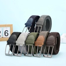 Elastic Braided Belt Stretch Canvas Pin Buckle Casual Punch Free Waist Belts