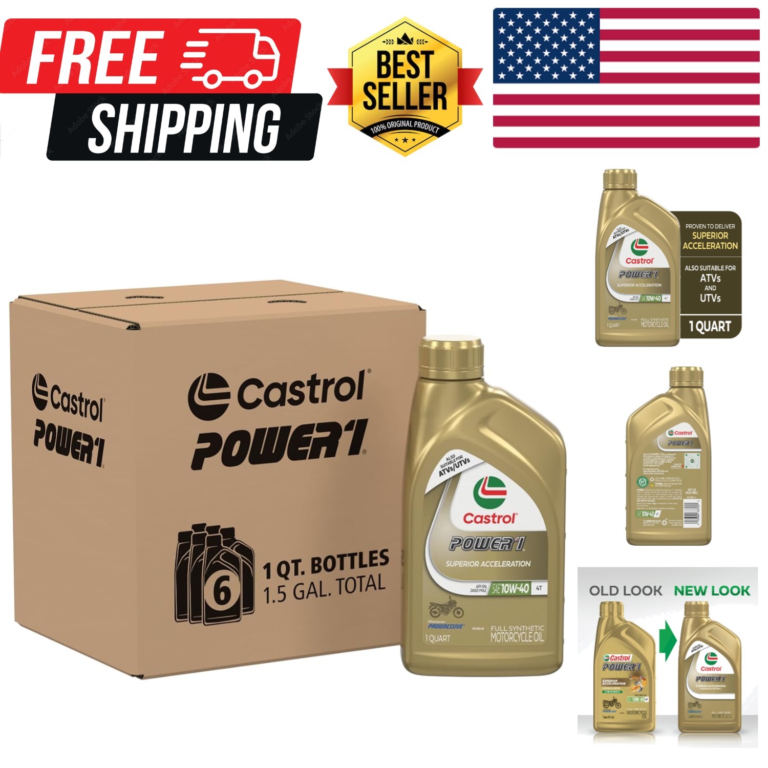 Power1 4T 10W-40 Full Synthetic Motorcycle Oil, 1 Quart, Pac