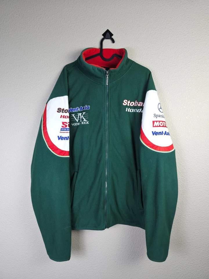 Veste polaire HONDA Racing homme L Motorsport Biker F1 Moto Y2K rétro logo zip - Photo 1/4