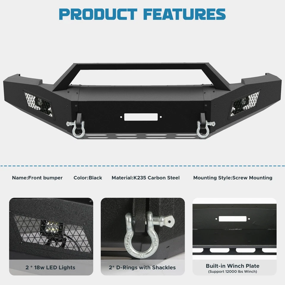 Steel Front Winch Bumper w/Skid Plate Fit For 2010-2018 Dodge Ram 2500 3500 Foto 3 de 4