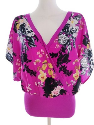 OASIS Damen Wickelbluse Gr. XS Lila Viskose 100% 3/4 Ärmel V-Ausschnitt