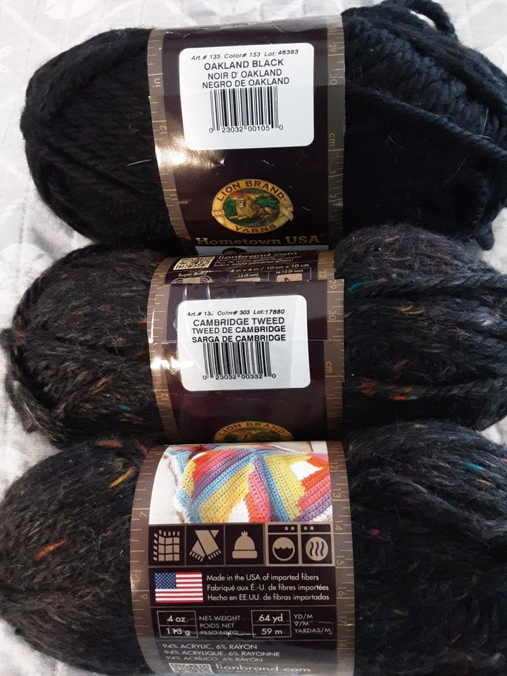 LionBrand Hometown USA Yarn Lot Of 3 Skeins-1 Black5oz 81yd-2 Cambridge Tweed4oz - Image 2 of 4