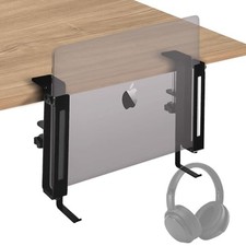 Adjustable Desk Side Laptop Mount Holder with Headphone Hook, No Drill Black