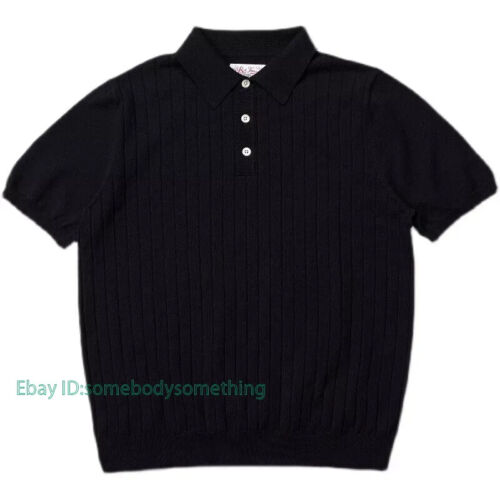 Camisa Tejida Vintage Moda Rayas Manga Corta Camisetas Hombres Camisa Suéter - Imagen 3 de 28