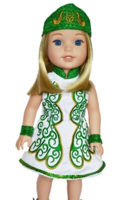 WW Irish Step Dancing Dress 2, Headband & Gillie Shoes, for 14-14.5'' Dolls