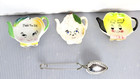 Vintage Stainless Steel Tea Strainer Spoon with Ceramic Tea Bag Holders