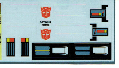 TRANSFORMERS GENERATION 1, G1 AUTOBOT OPTIMUS PRIME REPRO ETIKETTEN / AUFKLEBER