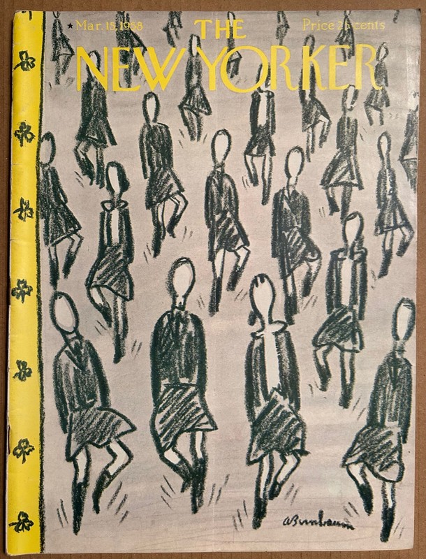 The NEW YORKER Magazine Mar. 15, 1958. Birnbaum cover. Stanley Kunitz, Shaplen.