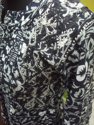 2XS XS 100%COTTON ETHNIC CHIKAN EMBROIDERY HANDMADE TOP BLOUSE KURTA KURTI TUNIC - Picture 4 of 6