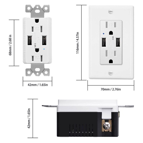 3.6 Amp Dual USB Outlet Wall Receptacle Smart Chip Tamper Resistant TR UL Listed - Picture 11 of 12