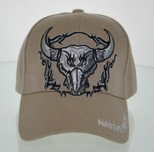 NEW NATIVE PRIDE INDIAN AMERICAN BULL SKULL CAP HAT TAN