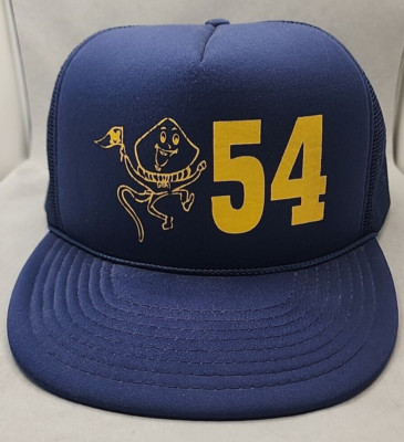 1980's College Yellow 54 Blue Mesh Snapback Hat Cap Made Sri Lanka U151
