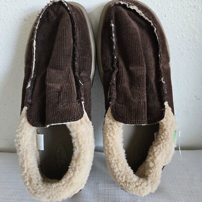 NWOB MENS 8 DARK BROWN SANUK CHIBA CHILL CORDUROY SLIP-ON SLIPPERS SHOES 1094602