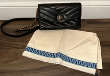 Tory Burch Kira Chevron Chain Wallet in Black Napa Leather