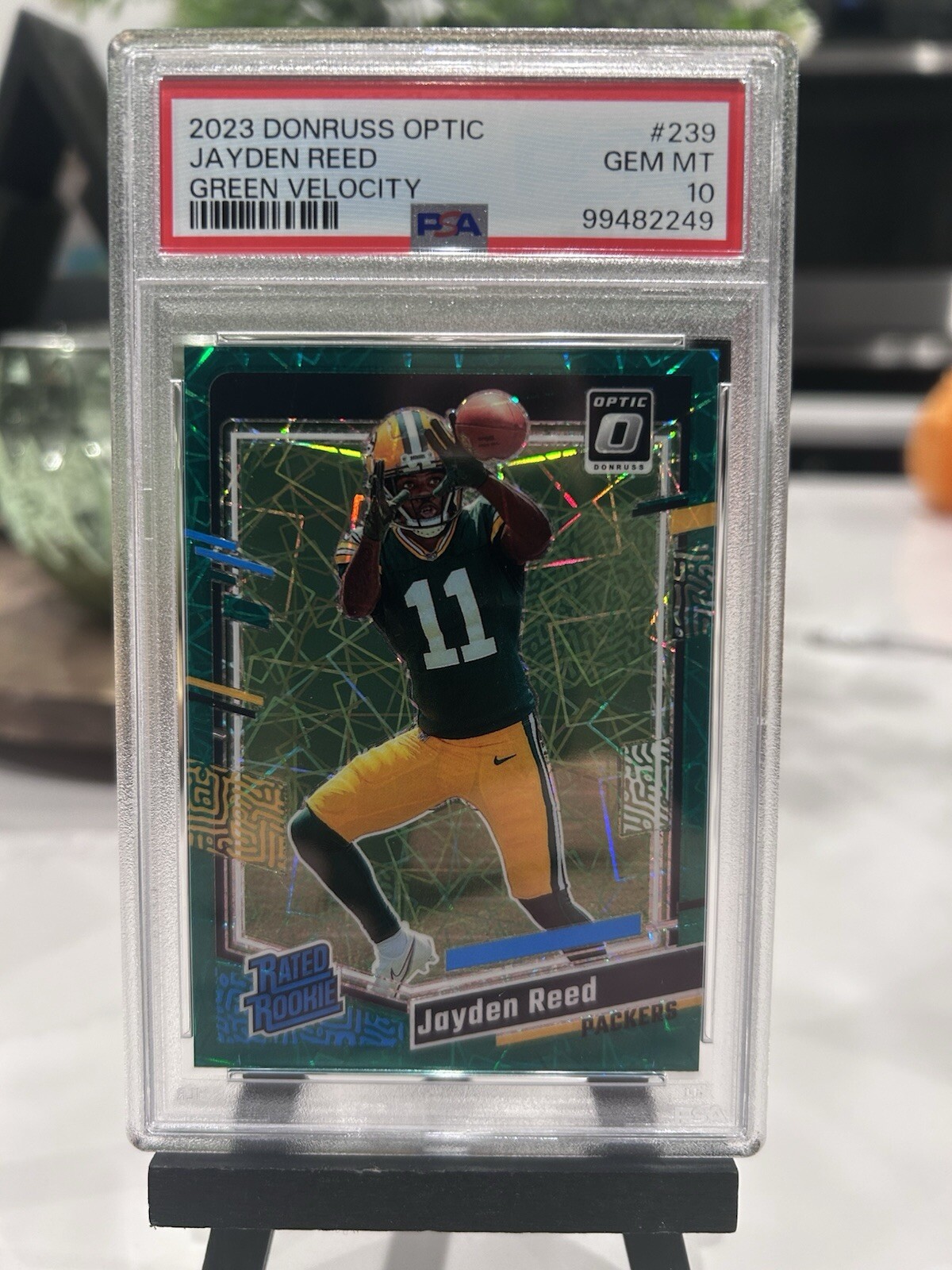 2023 Optic Green Velocity Jayden Reed #239 Rookie Packers RC PSA 10 Gem Mint