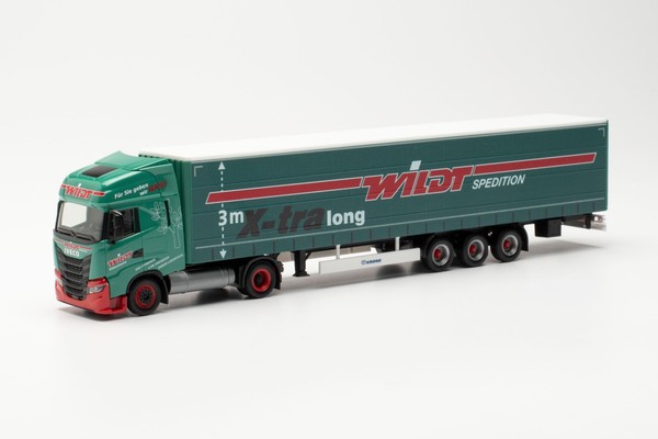 "Herpa 314947 - Iveco S-Way Lng Gardinenplanen-Sattelzug 15 M \"Wildt\". 1:87"-image