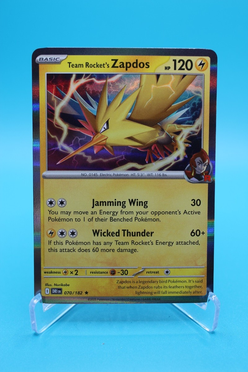 Pokemon TCG 2025 Team Rocket's Zapdos 070/182 Sv10: Destined