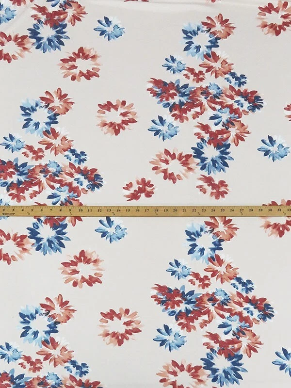 Ropa abstracta azul tejido floral de felpa francesa por yarda   Foto 2 de 3