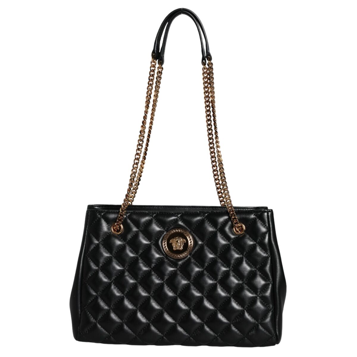 VERSACE Bag Black Quilted Nappa Leather Shoulder Chain Strap VERSACE Bag Black Quilted Nappa Leather Shoulder Chain Strap