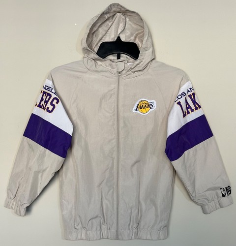 Chaqueta cortavientos con capucha para niños Los Angeles Lakers talla 7-8 capucha para lluvia