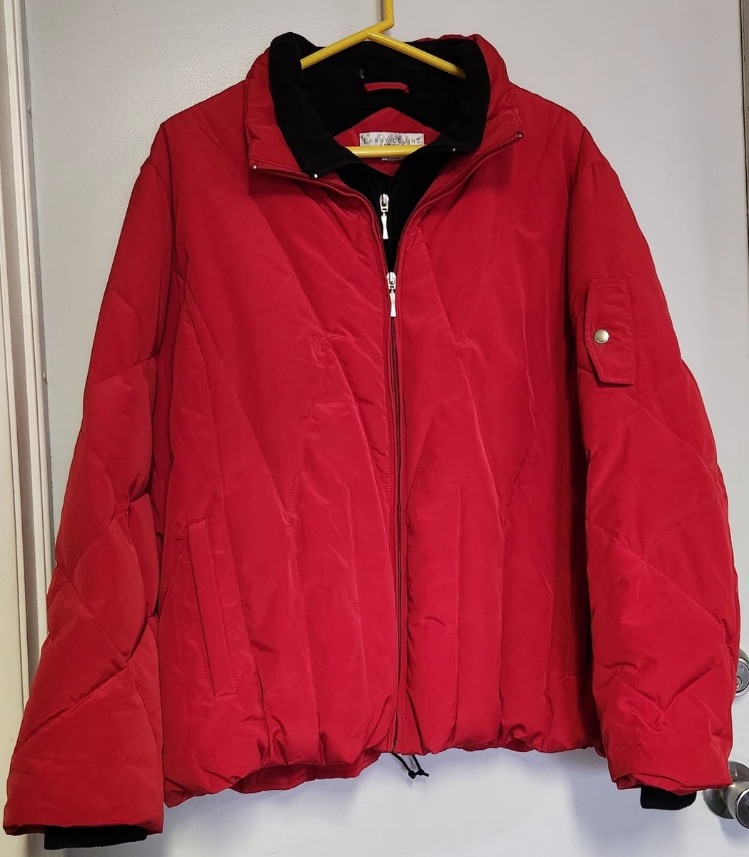 Womens Larry Levine Down Coat Red And Black, Size 2X