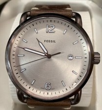 Fossil FS5341 The Commuter Grey Dial Brown Leather Strap Men's Watch