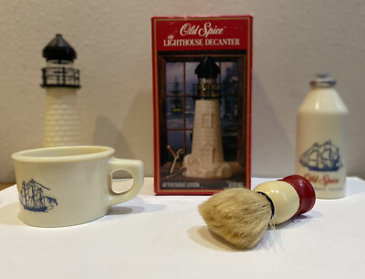 Vintage Old Spice Collection-Talc, After Shave Lighthouse, Cup/Brush, VGood! 