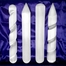 Selenite Crystal Massage Wand LOT 4 Polished Point Round Healing CHARGE Cleanse