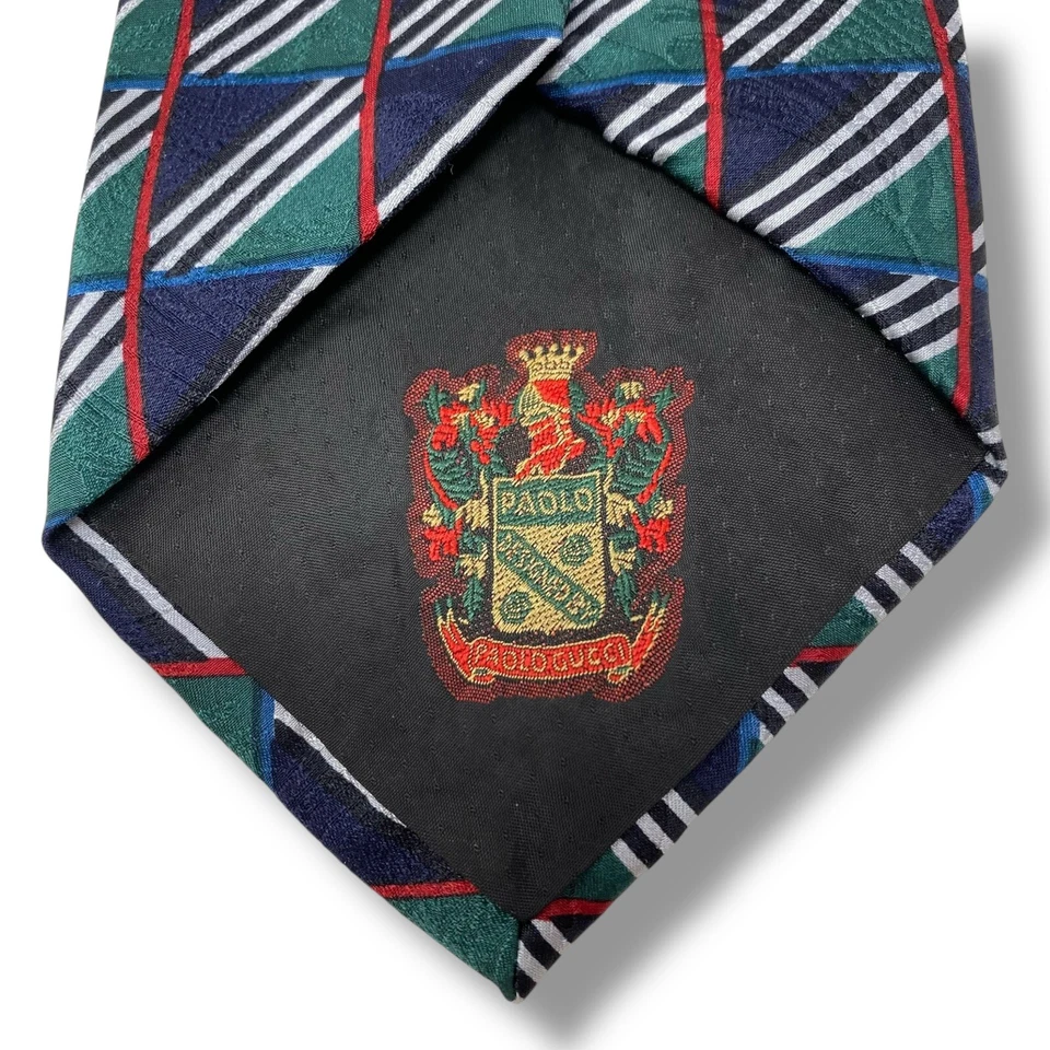 Corbata de cuello Paolo Gucci verde blanco azul geométrica seda longitud 56" ancho 4" Foto 2 de 4
