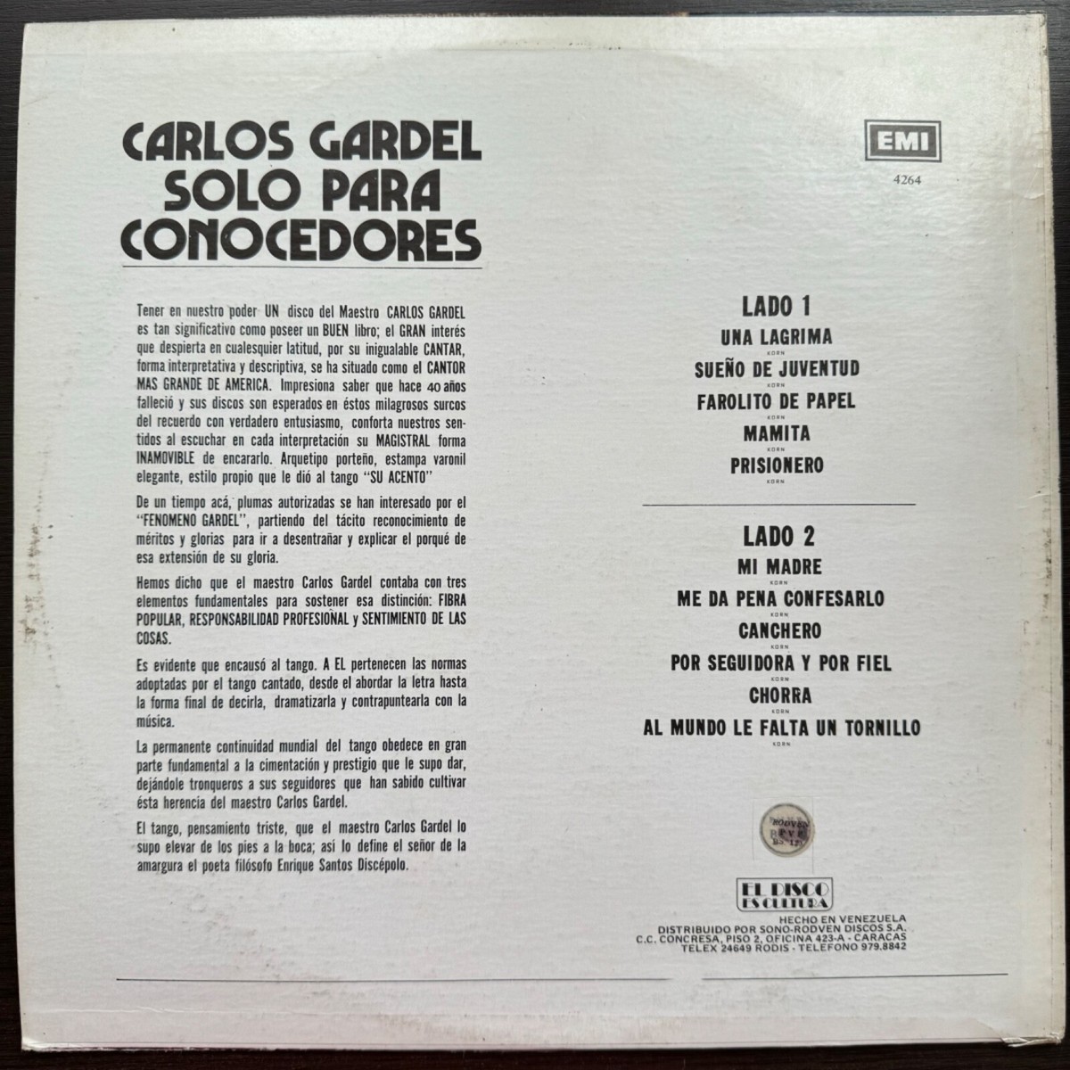Carlos Gardel – Carlos Gardel Solo Para Conocedores TANGO EX LP