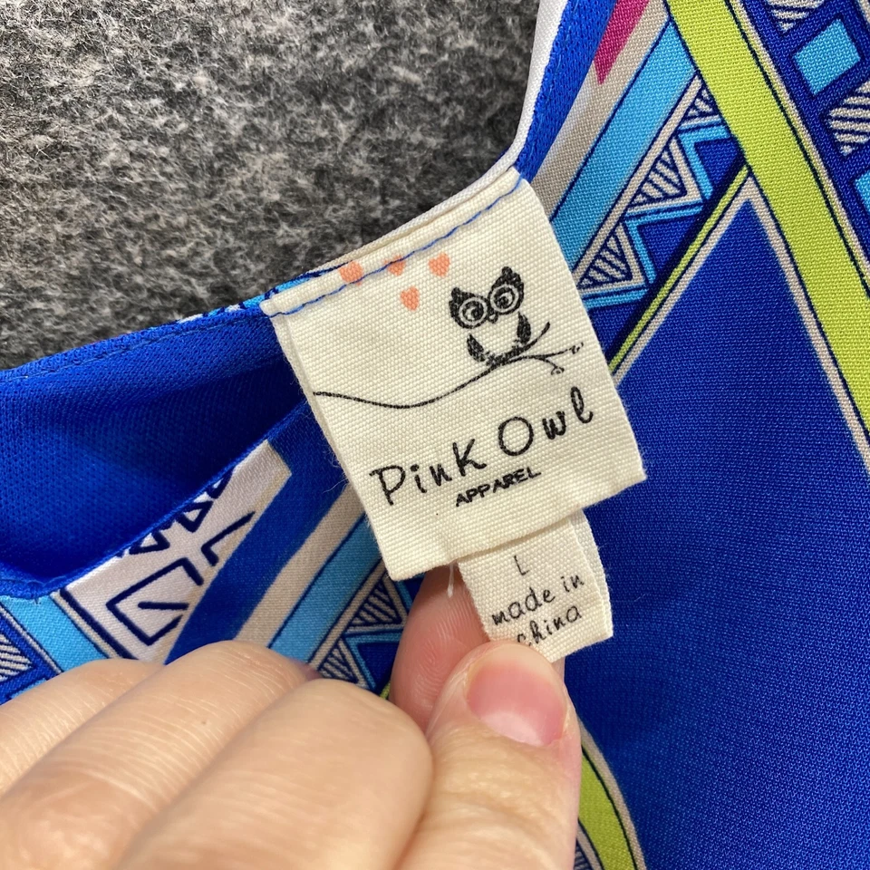 Vestido Búho Rosa Mujer L Grande Azul Cambio Geométrico Corto Cuello en V Manga 3/4 Forrado Foto 3 de 4