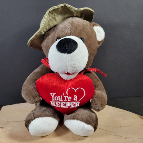 DanDee Brown Bear Plush 12" Fishing Hat You're a Keeper Stuffed Animal Valentine