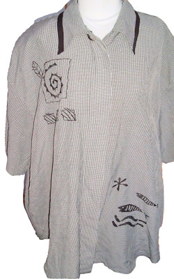 Vintage Blouse Ivy Rose Top Black White Check Plus Sz 30W beach original tag