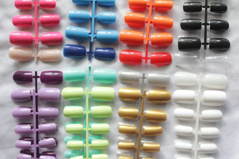 24 96 SHORT Full Cover SQUARE Pre Shaped Coloured Tips Fake Glue On False Nails - Image 2 of 4