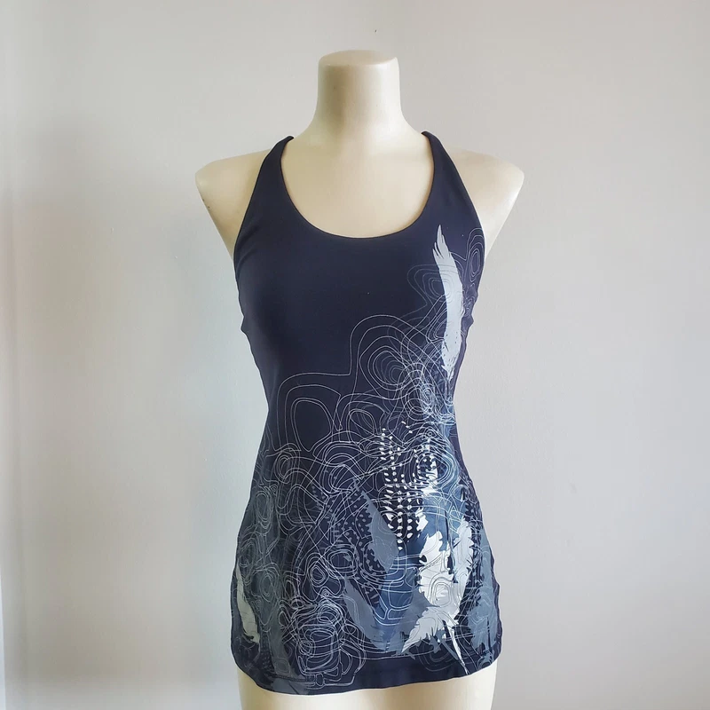 lole racerback athletic silver white geometric print a209 tank-top