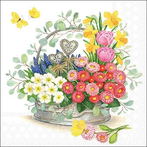 4 x Paper Napkins/33cm/3Ply/Decoupage/Flowers/Spring Flower Basket