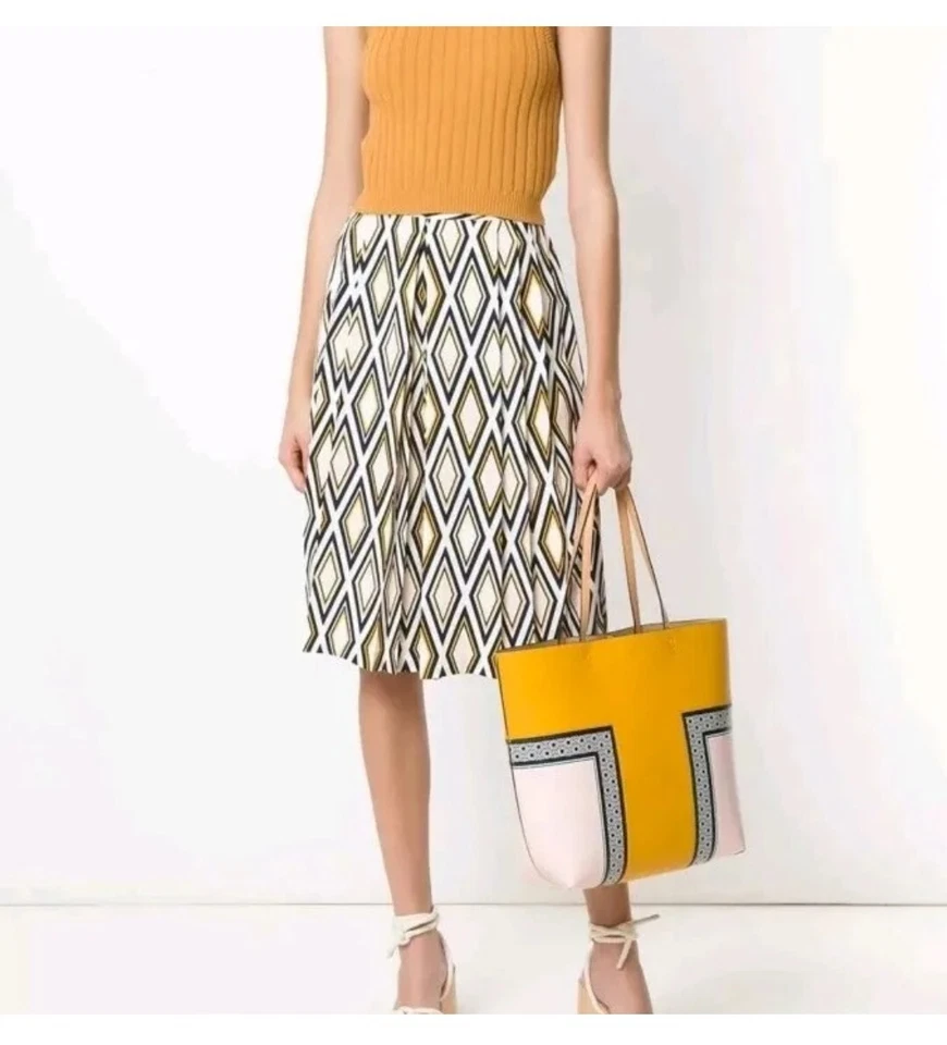 Culottes plisados Tory Burch Faye estampado de diamantes multicolor talla 4 venta al por menor $398 (H4 Foto 2 de 4